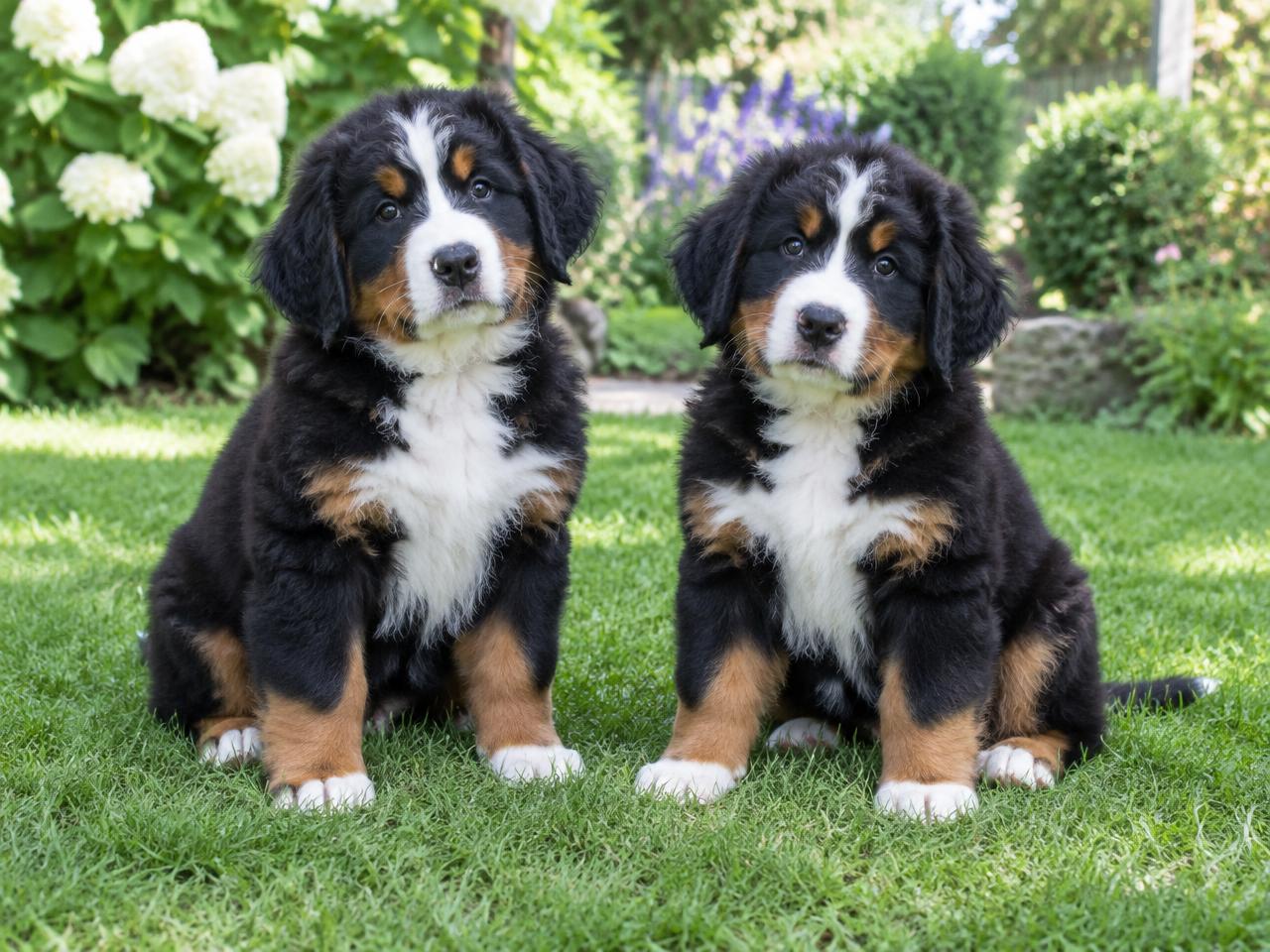 Dos cachorros Bernés de la Montaña